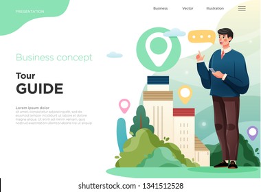 Presentation slide templates or landing pages for websites, or apps. Business concept illustrations. Modern flat style. Vector