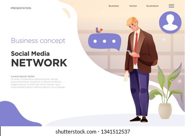 Presentation slide templates or landing pages for websites, or apps. Business concept illustrations. Modern flat style. Vector