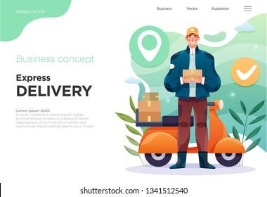 Presentation slide templates or landing pages for websites, or apps. Business concept illustrations. Modern flat style. Vector