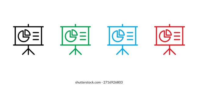 Diapositivas de la presentación con el Vector del sistema del icono del gráfico circular en el fondo blanco. educación, símbolo del entrenamiento. Ilustración vectorial.