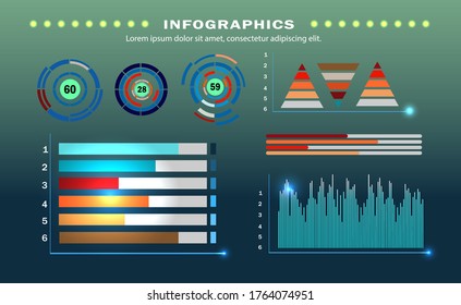 Presentation slides set. Circle diagrams, timelines, light bulb, puzzle brain head. Medicine education ecology business infographics.