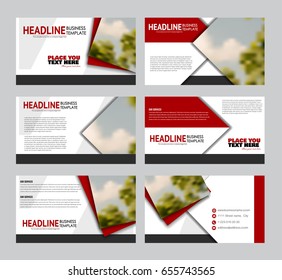 Presentation slides template. Business or education report pages. Vector illustration. Flyer or brochure, web design advertisement. Red color