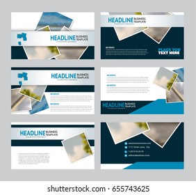 Presentation slides template. Business or education report pages. Vector illustration. Flyer or brochure, web design advertisement. Blue color