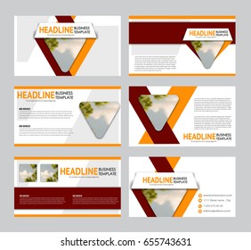 Presentation slides template. Business or education report pages. Vector illustration. Flyer or brochure, web design advertisement. Red and orange color