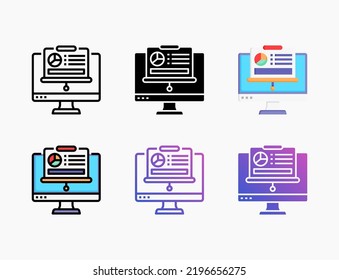 Presentation software application computer icon set with line, outline, flat, filled, glyph, color, gradient. Editable stroke and pixel perfect. Collection of Computer Software icons set.