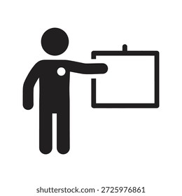 Presentation speaker icon pointing whiteboard chart for business meeting seminar lecture and corporate office teaching workshop explanation