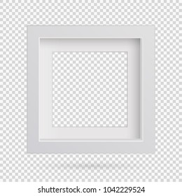 Presentation square picture frame design with shadow on transparent background. 3D Board Banner Stand on isolated clean blank table Vector illustration EPS 10 for photo, image, text promotional