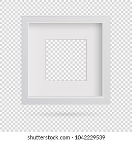 Presentation square picture frame design with shadow on transparent background. 3D Board Banner Stand on isolated clean blank table Vector illustration EPS 10 for photo, image, text promotional