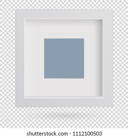 Presentation square picture frame design with shadow on transparent background. 3D Board Banner Stand on isolated clean blank table Vector illustration EPS 10 for photo, image, text promotional