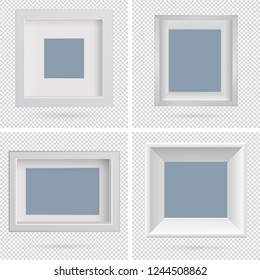 Presentation square picture frame design with shadow on transparent background. 3D Board Banner Stand on isolated clean blank table Vector illustration EPS 10 for photo, image, text promotional