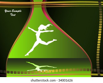 presentation stage in green for everything with open curtain