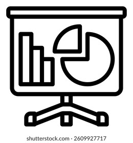 Presentation stand with diagram line icon, financial advice concept. Vector graphics. Money transfer graph sign on white background, style mobile or design