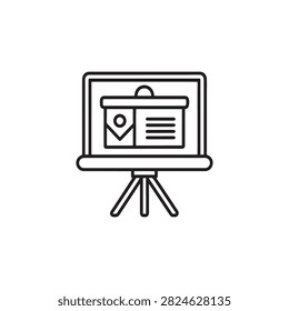 Presentation stand with map and document icon on screen display