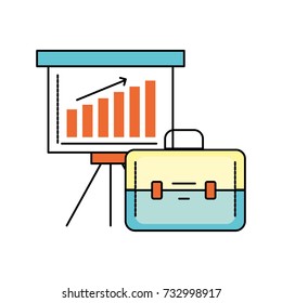 presentation with statistics bar diagram and briefcase