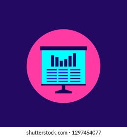 Presentation with statistics data icon, vector