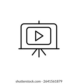 Presentation Stroke Icon for Business Interface Illustrating Keynote Sessions, Display Screens, Visual Data Sharing, and Report Presentations