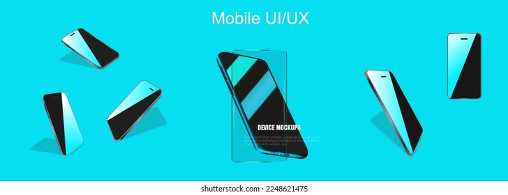 Presentation stylish mobile phone. Realistic smartphone with blank screen. Concept banner for mobile phone presentation, UI UX mockup. Modern smartphone with glare on the screen