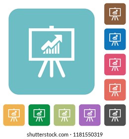 Presentation table with rising graph white flat icons on color rounded square backgrounds