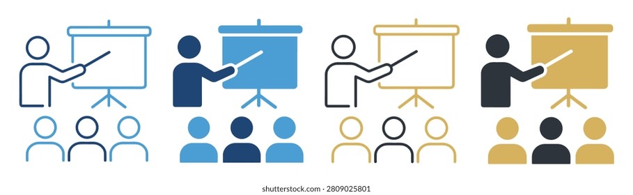 presentation teacher training audience meeting icon set on transparent background