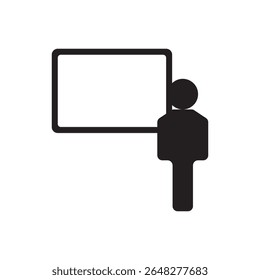  presentation teaching icon. Presenter in front of board education, training, or corporate settings.
