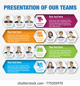 Presentation of teams. Design speech diagrams for infographic and website. Creative testimonials template.
