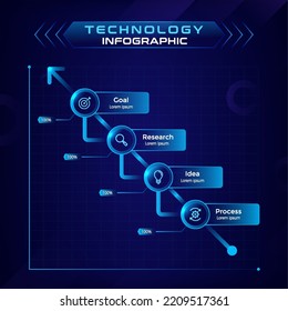 Tecnología de presentación Infografía de negocio con cuatro círculos y flechas crecientes para presentar gráficos, gráficos, concepto de negocio-Ilustración vectorial