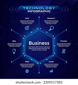 Presentation Technology Business Infographic hexagonal design to present graph, chart, business concept  with six options -Vector illustration