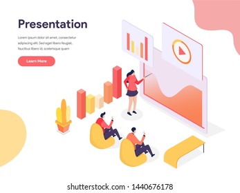 Presentation Technology Illustration Concept. Isometric design concept of web page design for website and mobile website.Vector illustration