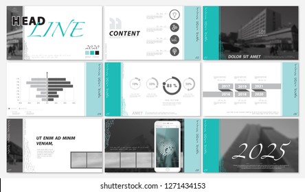 Presentation template. 2020. Green, black, white background. Multipurpose template for slides, business infographics. Postcard, brochure, corporate report, marketing, advertising, text, digital,vector