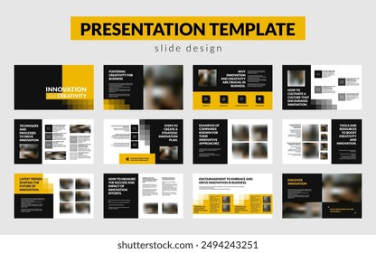 A presentation template in black and yellow. Business flyer design features abstract elements, modern corporate layout, ideal for marketing, brochures, infographics, promotional materials. Not AI.