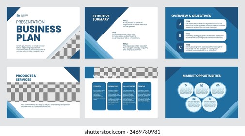 Presentation template with blue and dark color for business, company, finance etc
