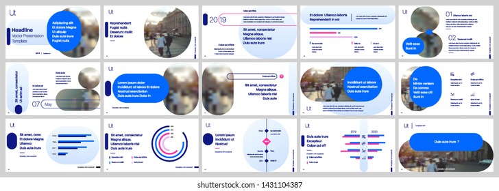 Presentation template, blue infographic elements on white background.  Vector slide template for business project presentations and marketing.