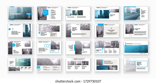 Presentation template, blue infographic elements on white background.  Vector slide template for business project presentations and marketing.