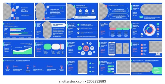 Presentation template, blue slide with infographic elements. Vector slide template for business project presentations and marketing.