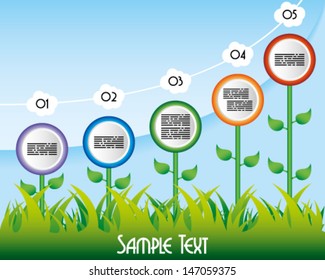 Presentation template with colorful flowers and numbers in clouds