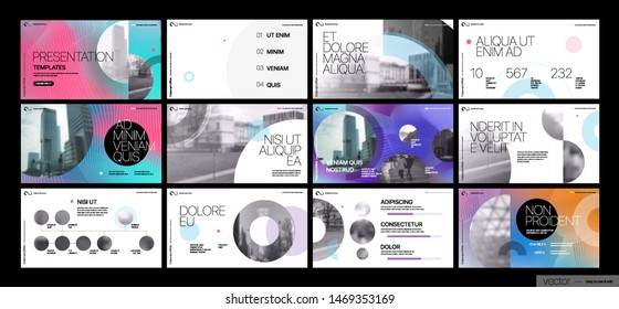 Presentation template, 
colorful gradient and black infographic elements on white background.  Vector slide template for business project presentations and marketing.