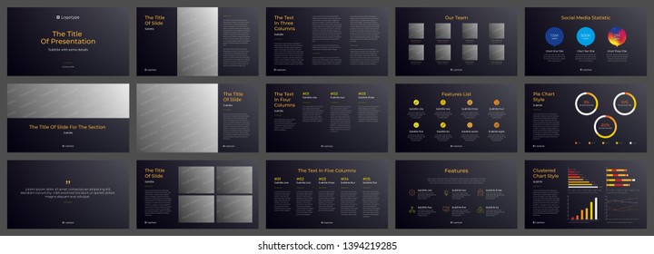 Presentation template, dark background. For Power Point, ppt, or Keynote layout. Vector infographic. For Business presentation or proposal, leaflet, corporate annual report, marketing, advertising.