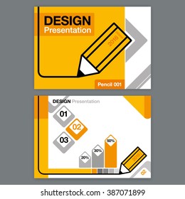 Presentation Template Design blank yelow, grey, black, graphics, charts, headlines pencil theme.