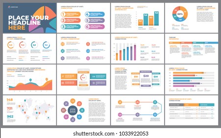 Presentation Template design. Business data graphs. Vector financial and marketing charts.