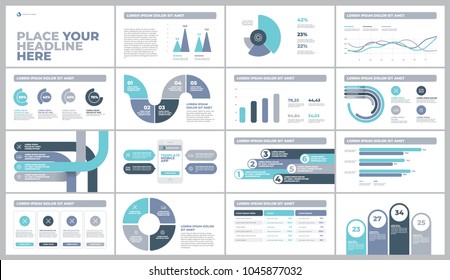 Presentation Template design. Business data graphs. Vector financial and marketing charts.