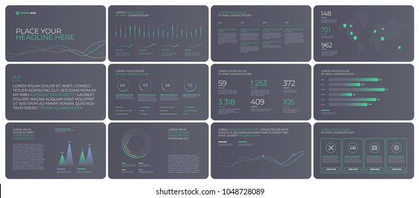 Presentation Template design. Business data graphs. Vector financial and marketing charts.