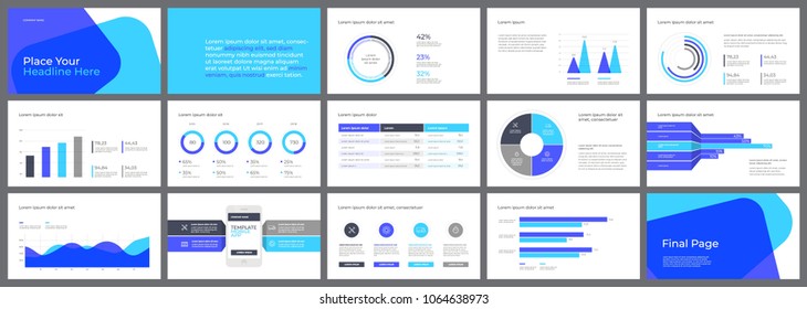 Presentation Template design. Business data graphs. Vector financial and marketing charts.