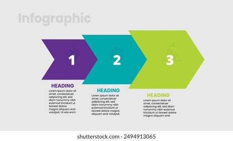 Presentation template design featuring an arrow process and 3 distinct steps with relevant icons. Professional vector illustration.