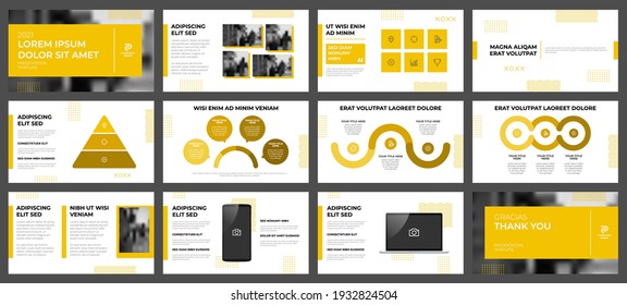 Presentation template design with infographics and mock up, multipurpose layout for workflow, steps, list, options, pyramid diagram chart vector