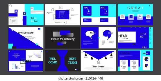 Presentation template design for work and web. Landing page, web design, PPT, interface, data center, UI, UX. 