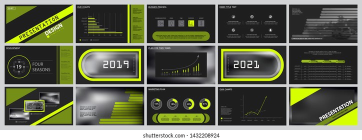 Presentation template. Elements of a business slide on a black background. Vector of infographic. Design of triangles. Use as a postcard, annual report, marketing, banner advertising, design services