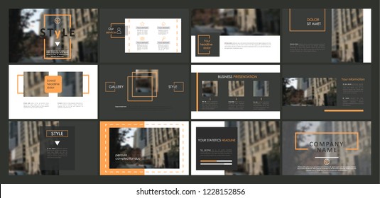 Presentation template. Elements for slide presentations on a dark  background. Use also as a flyer, brochure, corporate report, marketing, advertising, annual report, banner.Gray. Vector.