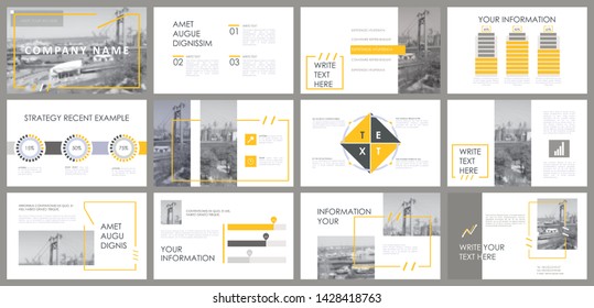 Presentation template. Elements for slide presentations. Use also as a flyer, brochure, corporate report, marketing, advertising, annual report, banner. Yellow,gray.