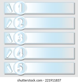 Presentation template - five steps, options, ways with footprints in silver design