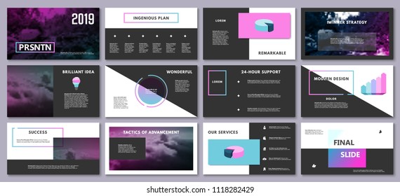 Presentation template for flyer, brochure, product, promotion, advertising,  report, banner, business, modern style on black and blue color background. vector illustration